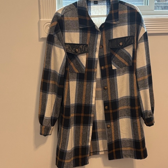 SHEIN Jackets & Blazers - SHEIN Black White and Brown Plaid Shacket